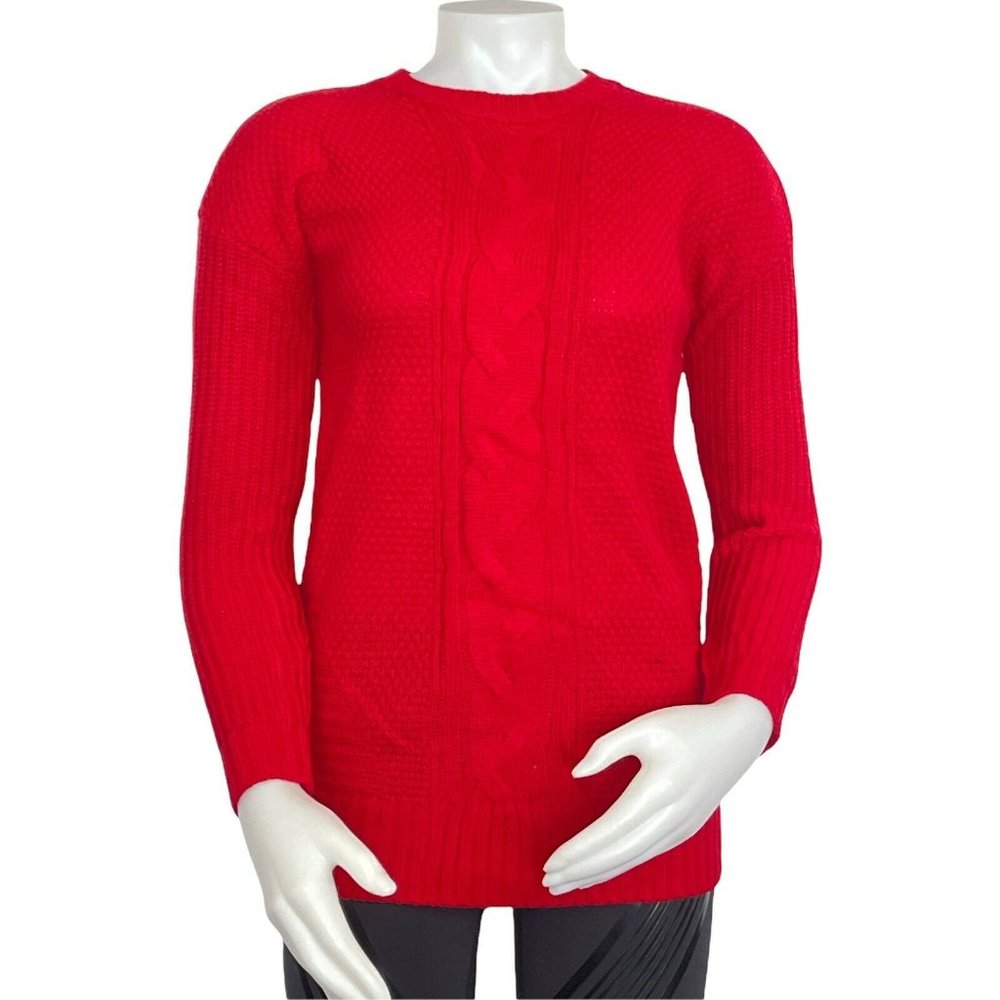 🌹Women’s Sweater Size XS Arizona Jean Co Classic Cable-Knit Crewneck Red